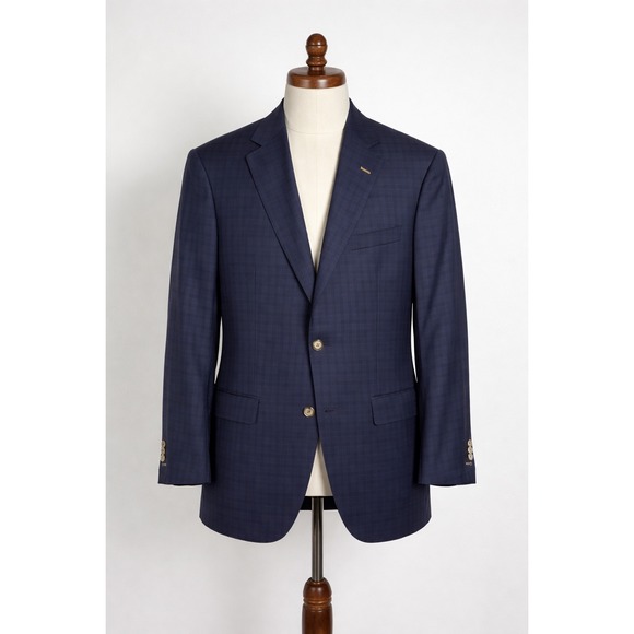 J. Hilburn Vitale Barberis Canonico Wool Blazer Navy Plaid 47L Classic Fit